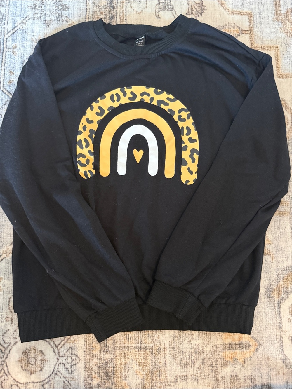 SHEIN Black Kids Sweatshirt with Yellow Leopard Rainbow Graphic
